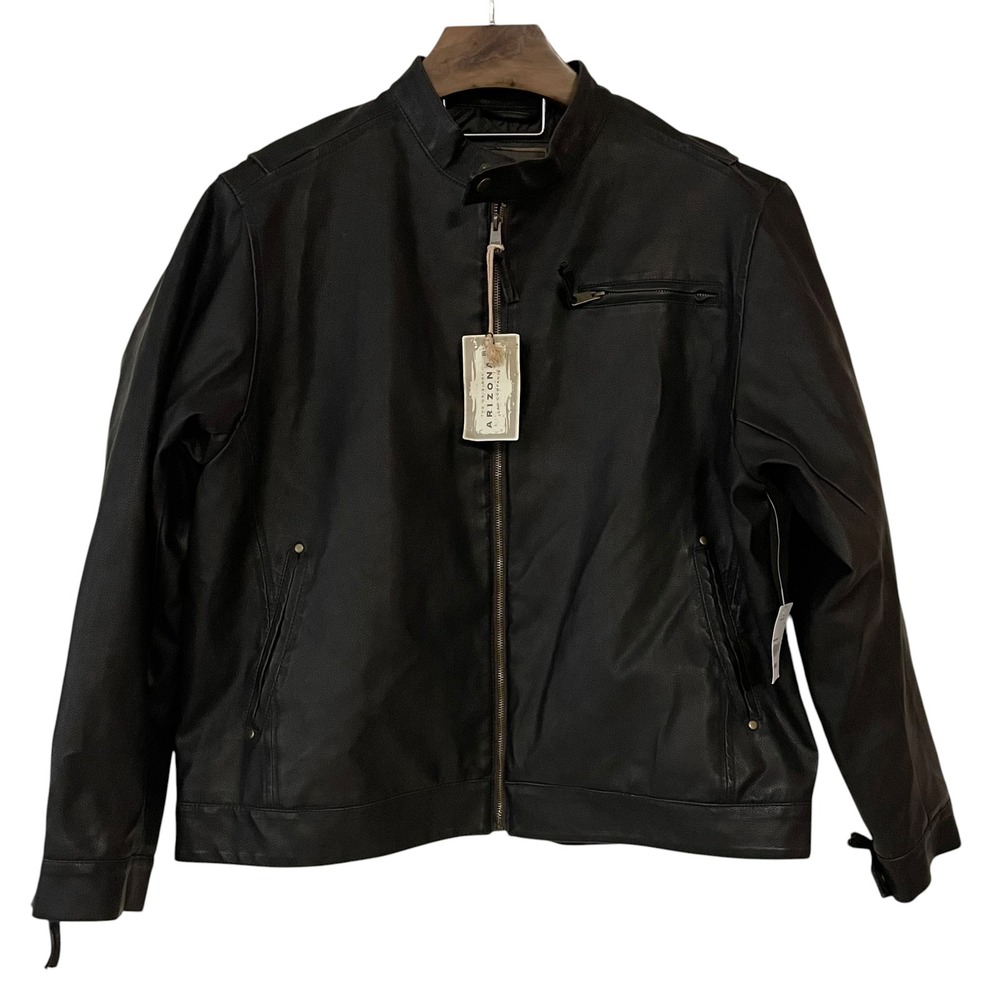 NEW Arizona Jean Co Mens XL Brown Faux Leather Biker Moto Bomber Jacket Y2K 90s